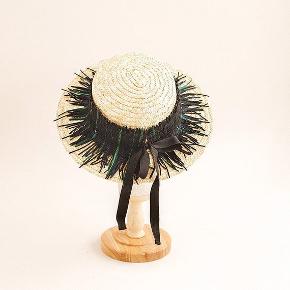 Vintage Wide Brim Straw Hat | Metallic Gold Ribbon Trim Sun Hat | Boho Resort Wide Brim Straw 1960s Vintage Hats for Women for sale | eBay main image 4
