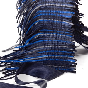 Handmade Navy Blue Corset Belt, designed for comfort and style. Perfect for plus size, this high-waist obi belt features a unique fringe texture. Ideal for boho fashion lovers, it’s a versatile waist cincher and a thoughtful gift for women.