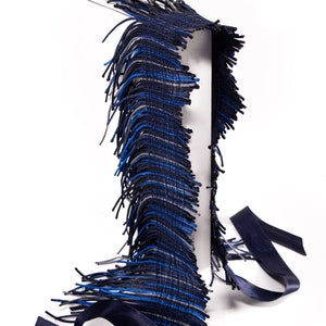 Handmade Navy Blue Corset Belt, designed for comfort and style. Perfect for plus size, this high-waist obi belt features a unique fringe texture. Ideal for boho fashion lovers, it’s a versatile waist cincher and a thoughtful gift for women.