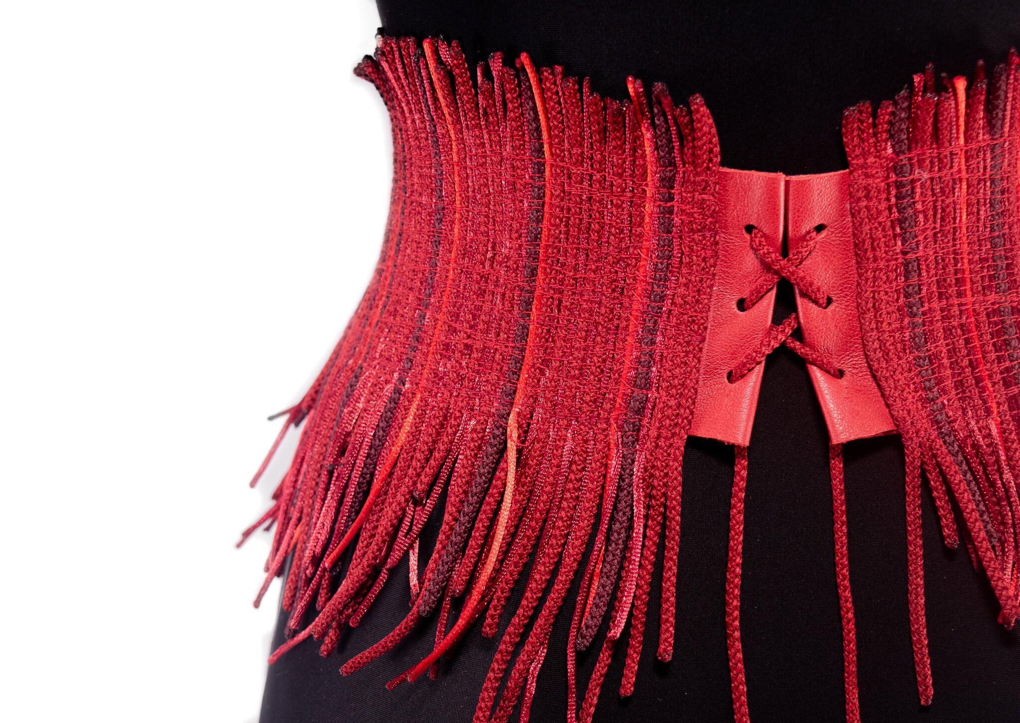 Red corset belt for women Plus size high waist fringe belt Etsy