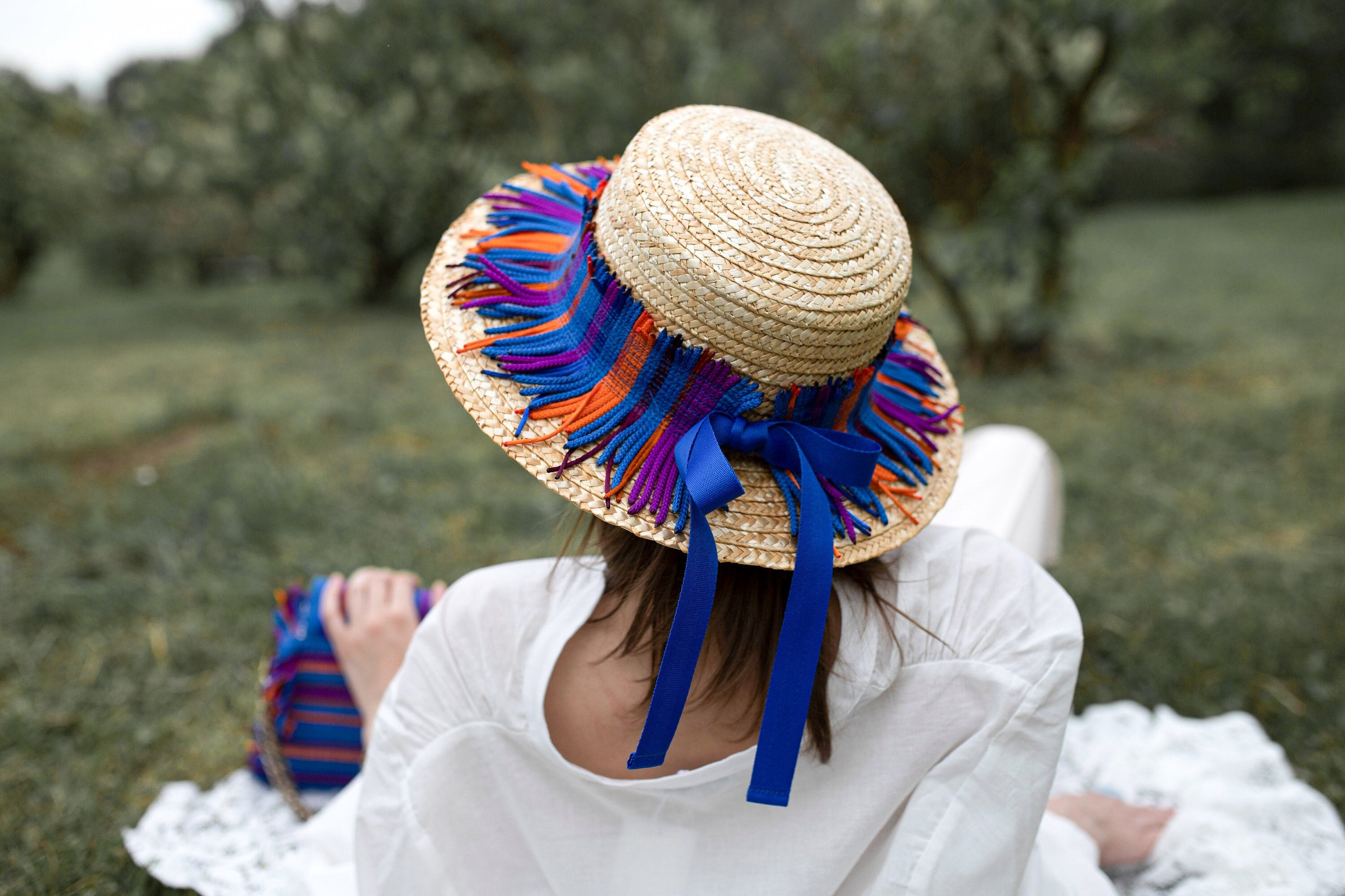 Red Hat Straw Hat Purple Ribbon Summer Coastal Grandma Bohemian Casual Beach STRAW HAT - BRAIDED RED RIBBON main image 4