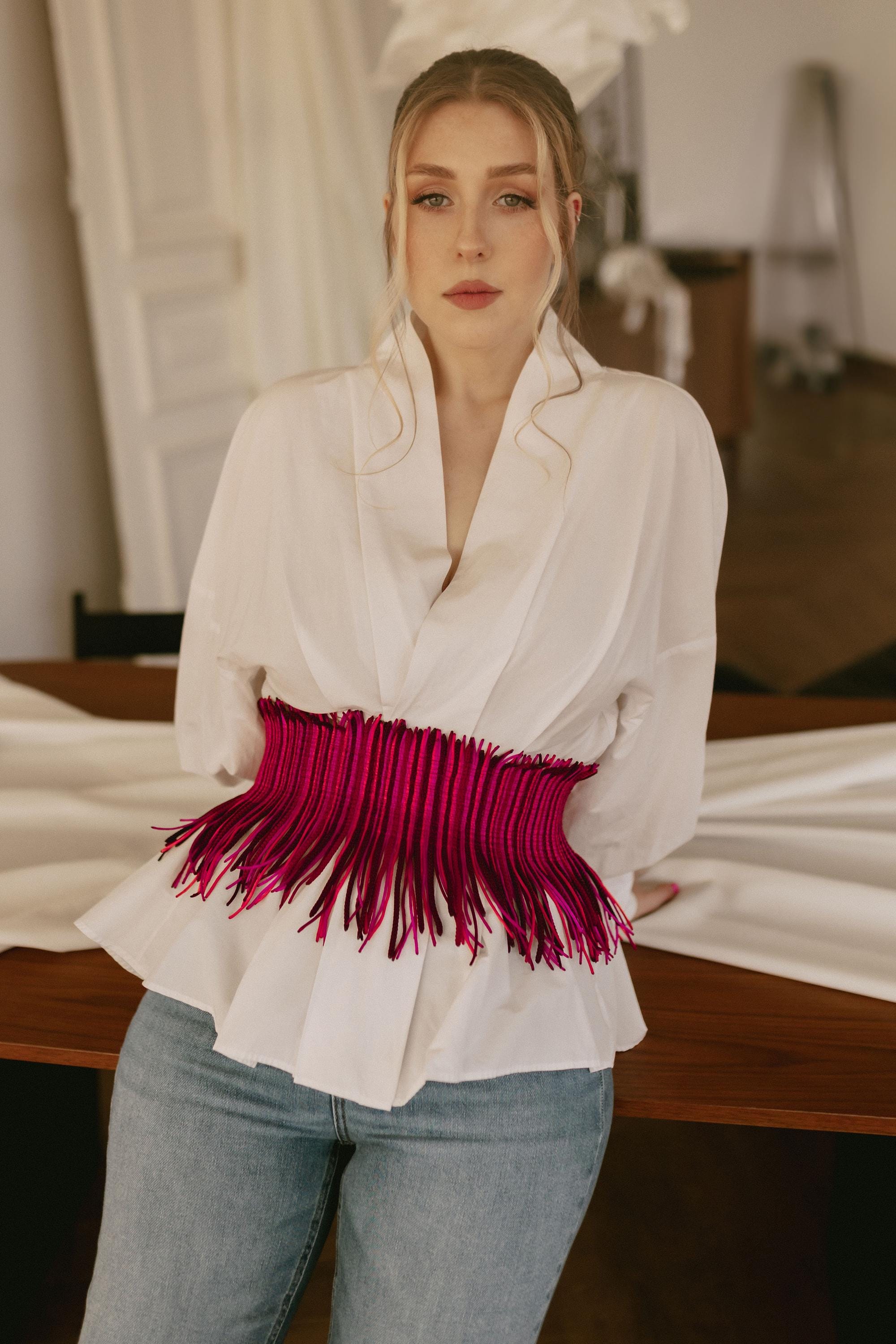 Fringe control waist belt. BCBGMAXAZRIA Fringe Contour Waist Belt - Runway Catalog main image 2