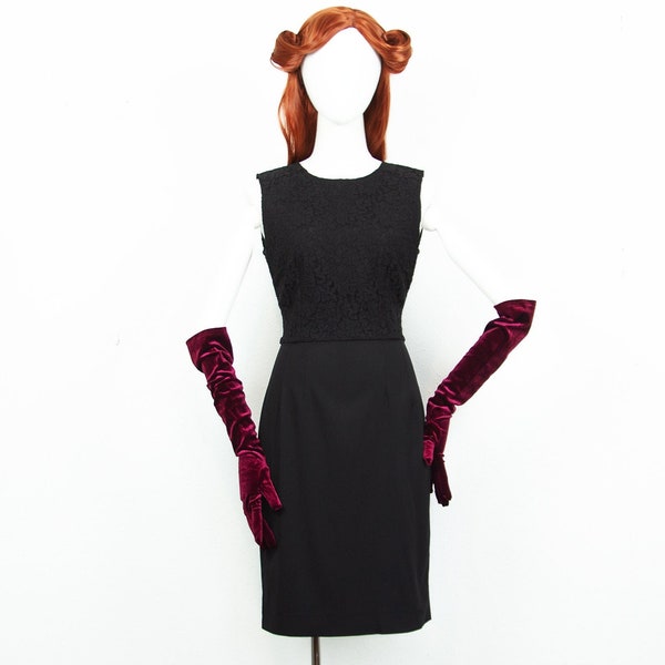 Vintage 80s Black Lace Silk Mini Sheathed Pencil Dress Sleeveless Size S UK 8