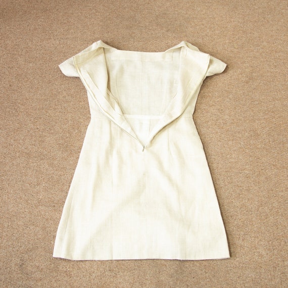 Vintage 1960s Off White Linen Mini Dress Short Sl… - image 8