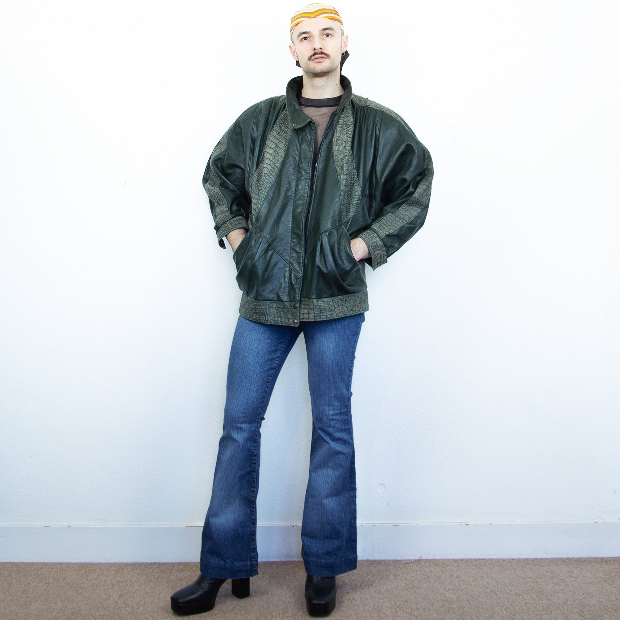 80₋90s leopard leather jacket レオパード柄 Vintage 80's Reversible Snow Leopard Leather Hooded Jacket