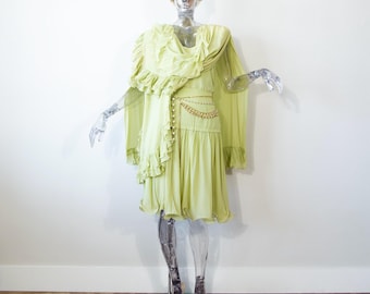 Vintage Enzo Russo Seiden-Dreiteiler mit Cape, Camisole und Rock, Größe UK 10-12/US 6-8