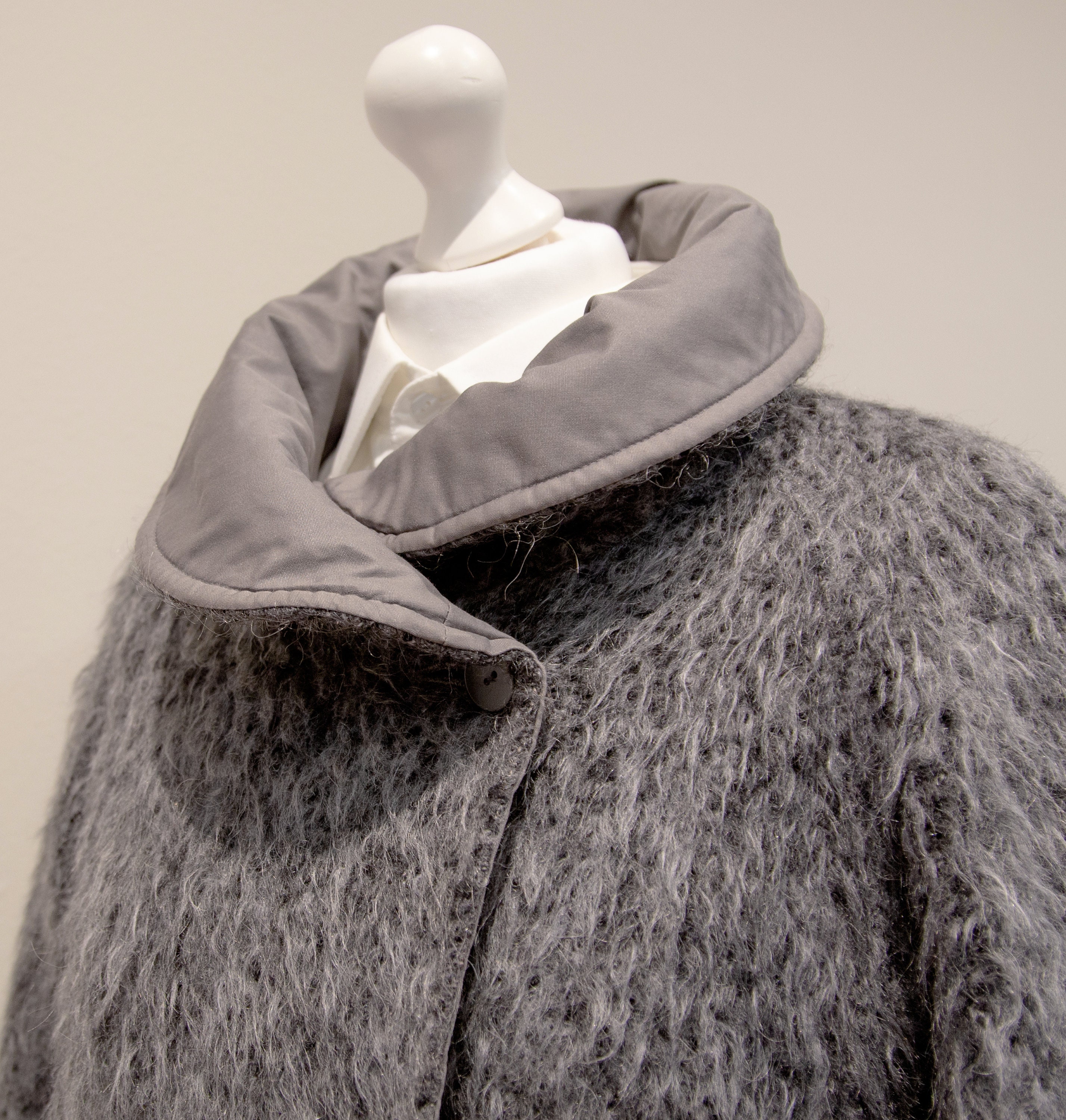Vintage Grey Fluffy Reversible Wool Mohair Coat High Neck Size Etsy