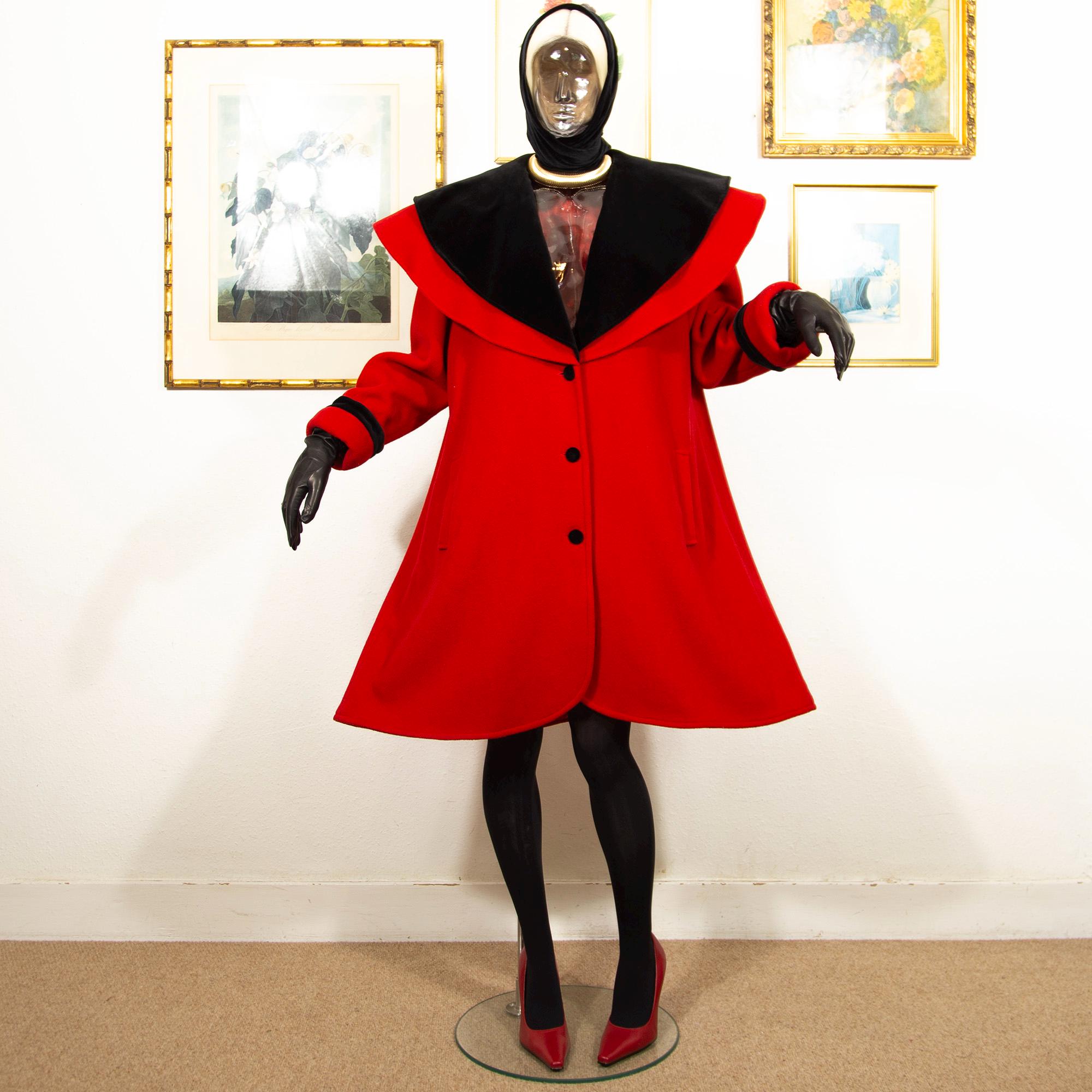 【80s】Vintage Shawl Collar Wool Coat USA Vintage 1980s Jofeld USA Black Wool Coat With Leather Trim