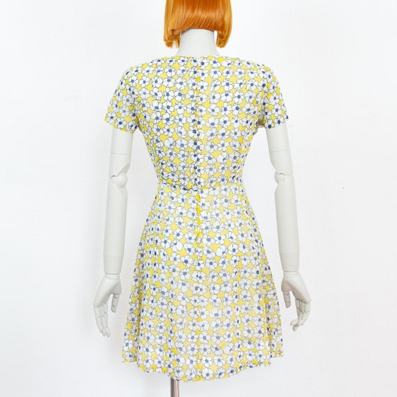 Vintage 70s White Yellow Blue Floral Mini Dress S… - image 3