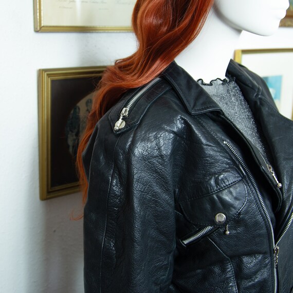 Vintage 1980s Black Real Leather Cinched Jacket W… - image 5