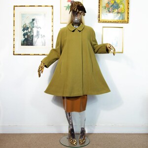 Vintage 80s Italian Cashmere Wool Swing Coat | Olive Green
