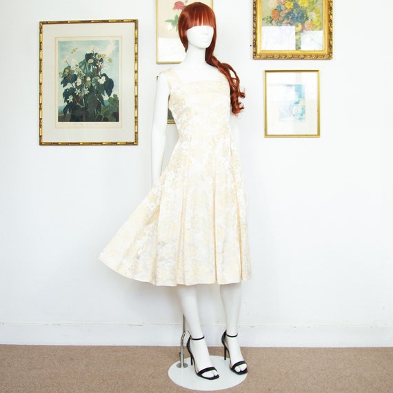 green emerald velvet dress Authentic Cream Crewneck Long Sleeve Fit and Flare Dress main image 0