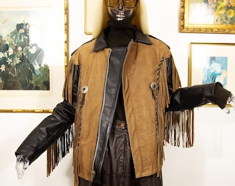 Vintage 1980s Leather Jacket With Fringes – Suede Western Style Size M
