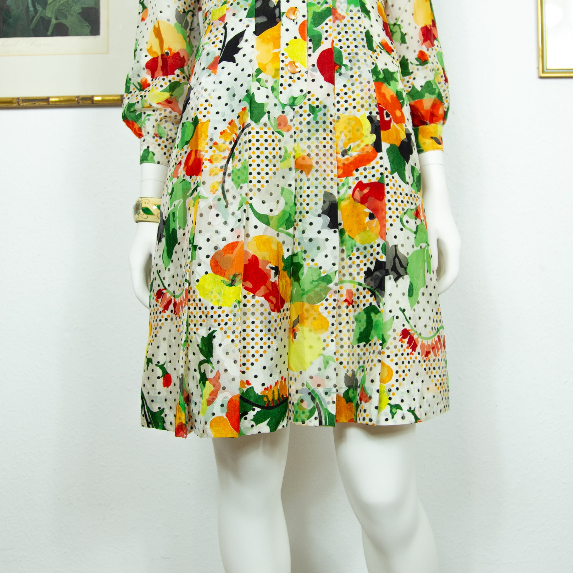 Vintage 70s Floral Silk Mini Dress: Fit & Flare Puffed Sleeves, Size S -  Etsy