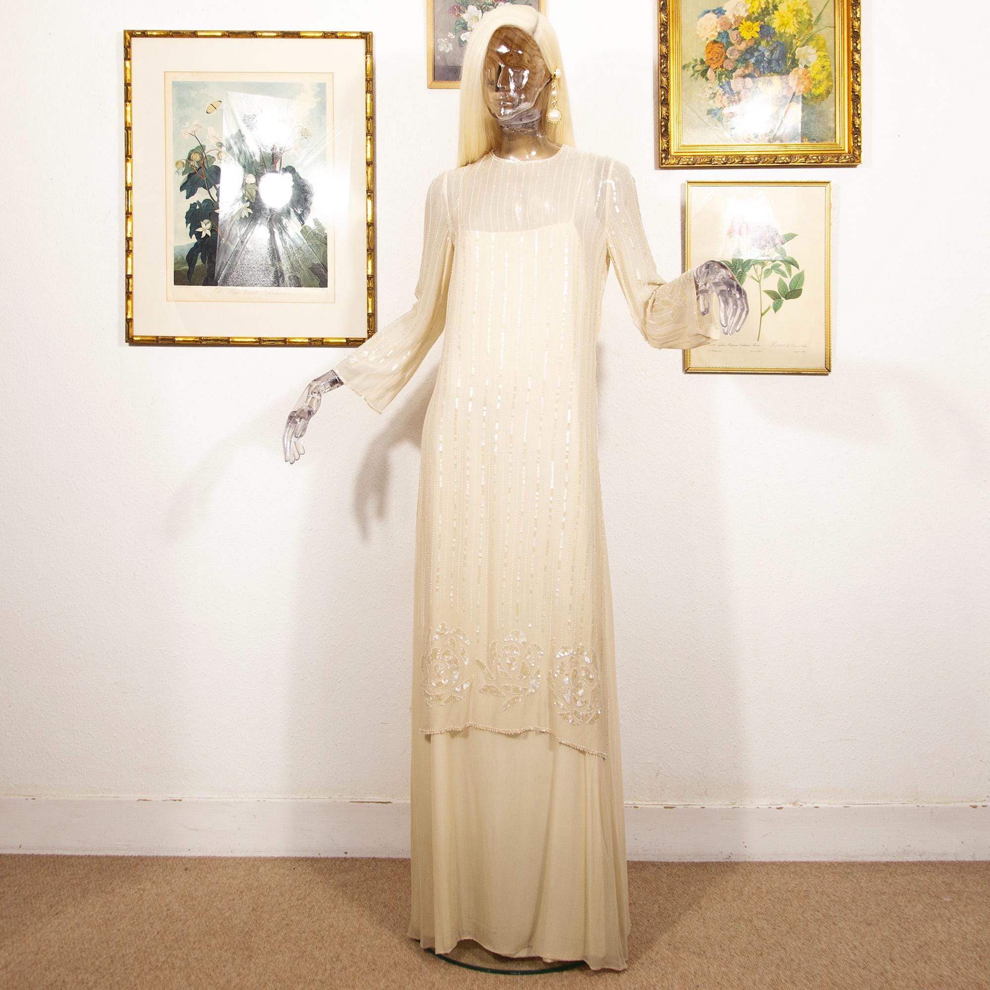 Ivory Beaded Silk Maxi Dress - Etsy