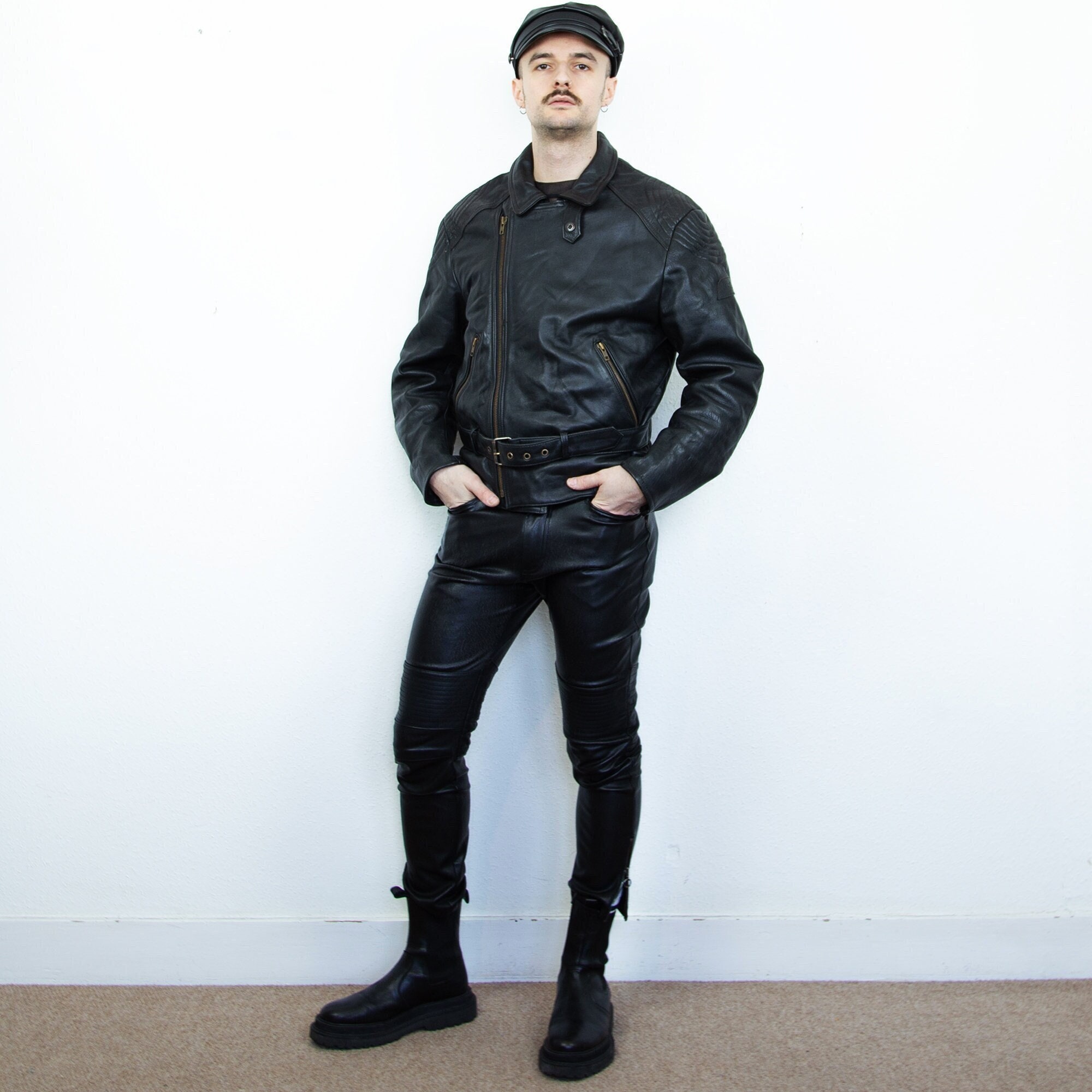 Vintage 90s Black Real Leather Motorcycle Man Jacket MQP Vintage 90s Black Real Leather Motorcycle Man Jacket MQP