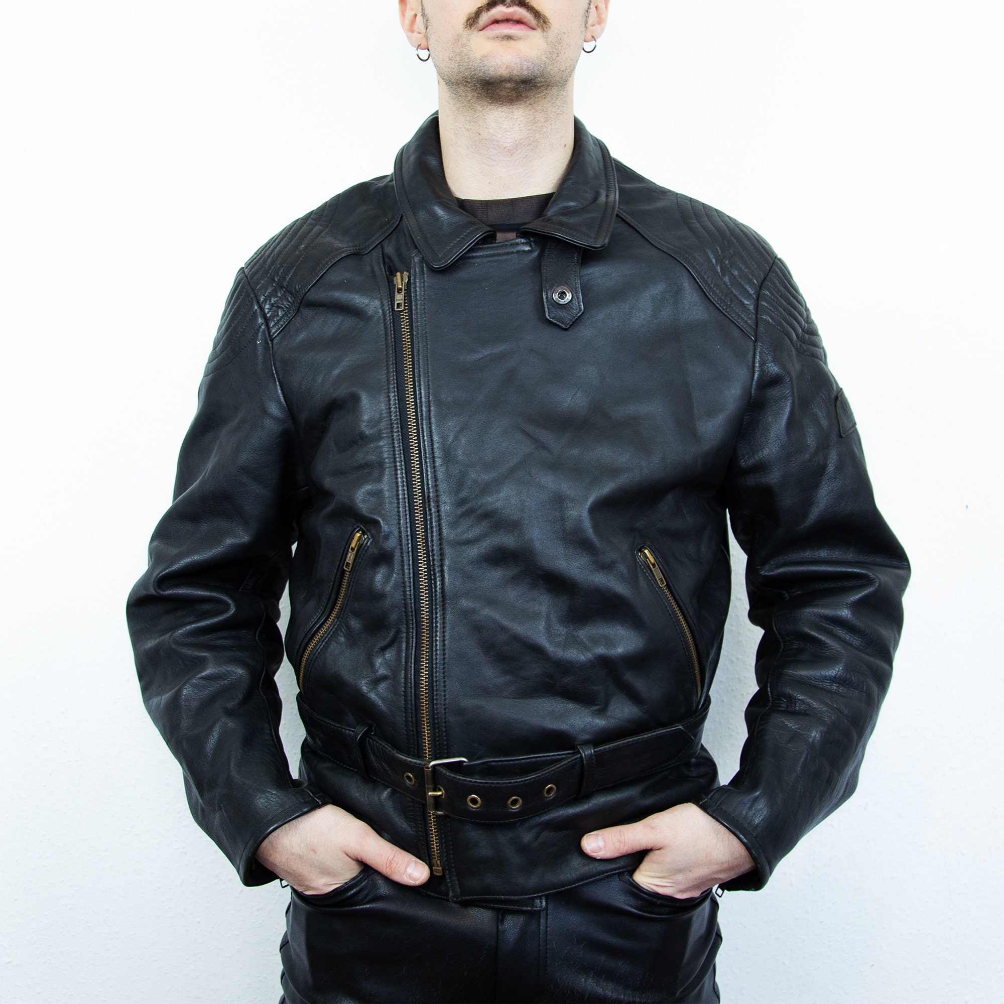 Vintage 90s Black Real Leather Motorcycle Man Jacket MQP Vintage 90s Black Real Leather Motorcycle Man Jacket MQP