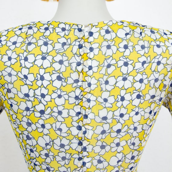 Vintage 70s White Yellow Blue Floral Mini Dress S… - image 5