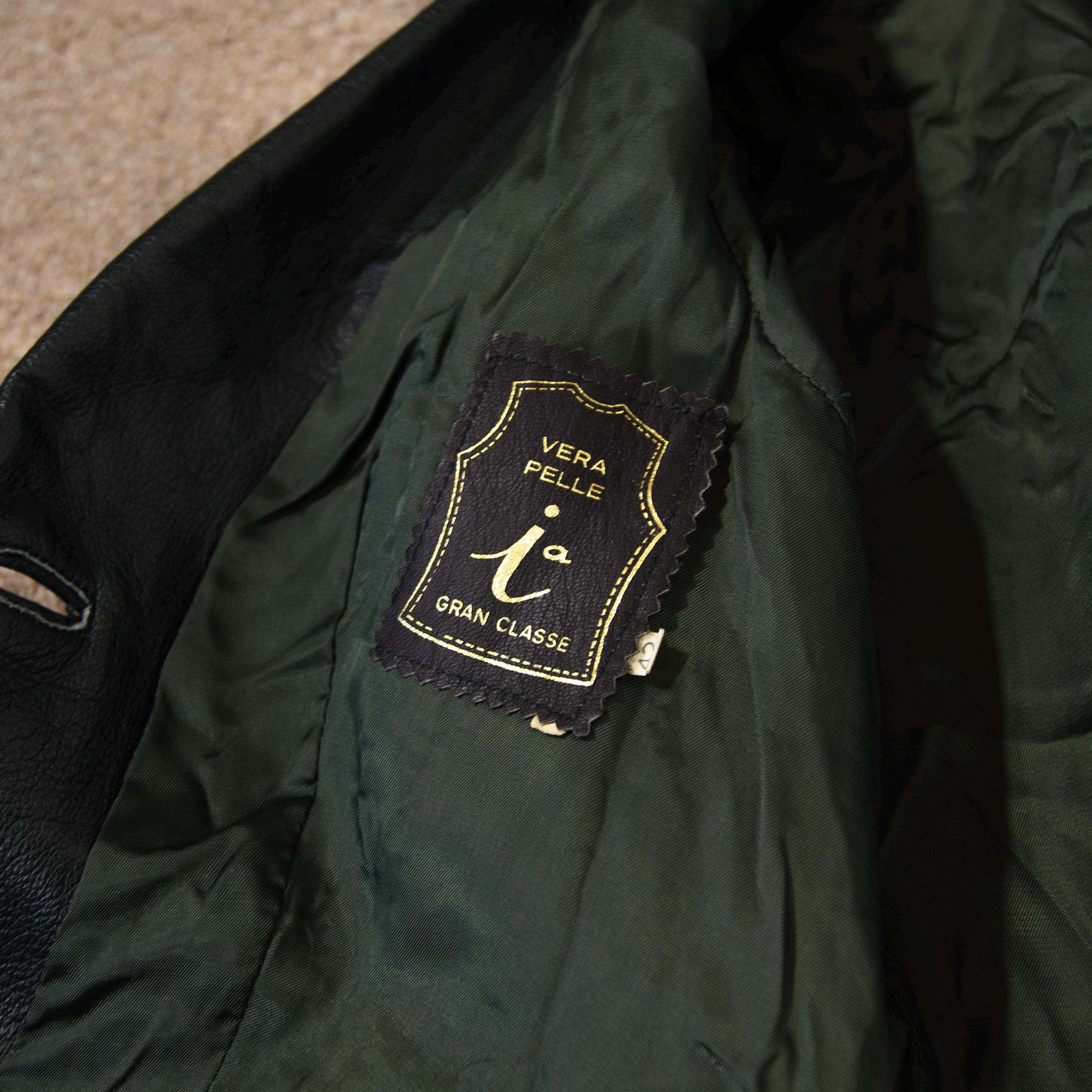 Vintage 1970s Forest Green Leather Jacket Tailored Belted A-line