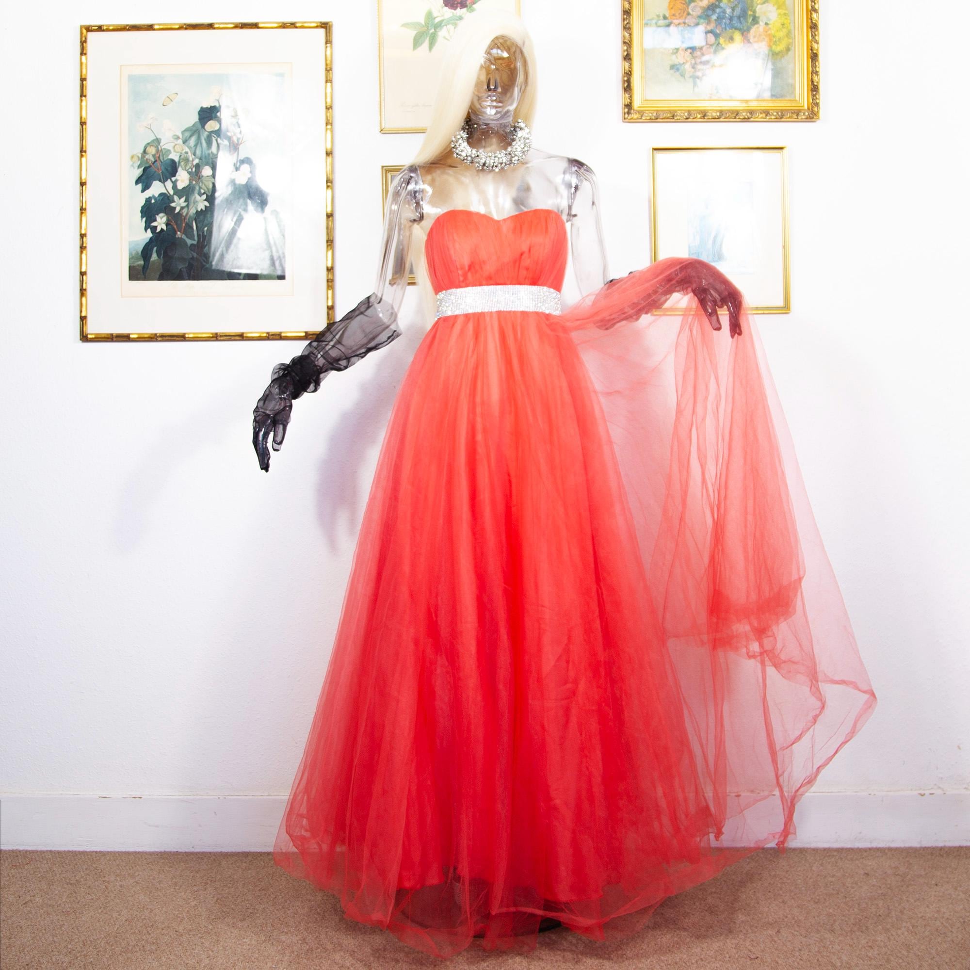 strapless open back dress Blue Tulle Long A-Line Prom Dress, Cute Puff Sleeve Formal Evening Dre