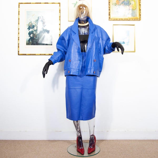 Vintage 80's blue rope suit Papell 10 skirt & jacket main image 0