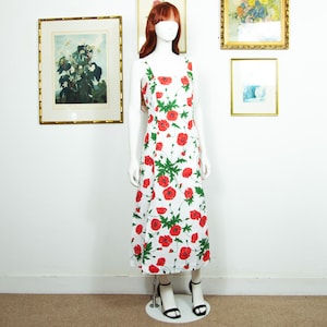 Vintage 1990s Maxi Summer Sun Dress Floral Print Sleeveless With Slit Size M UK 12