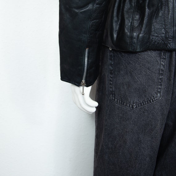Vintage 1980s Black Real Leather Cinched Jacket W… - image 4