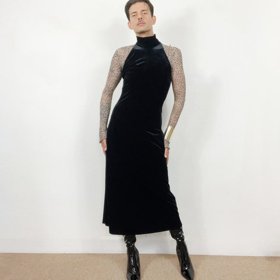 Vintage 90s Black Velvet Maxi Long Stretch Dress Sleeveless Mock Neck Size M UK 12 14 Etsy Canada