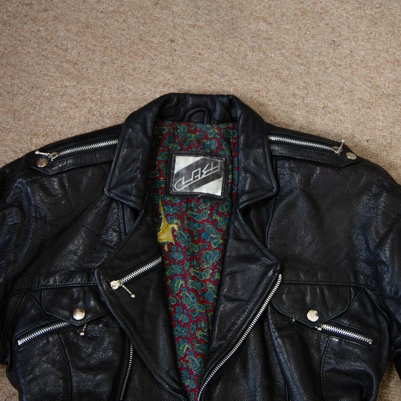 Vintage 1980s Black Real Leather Cinched Jacket W… - image 8
