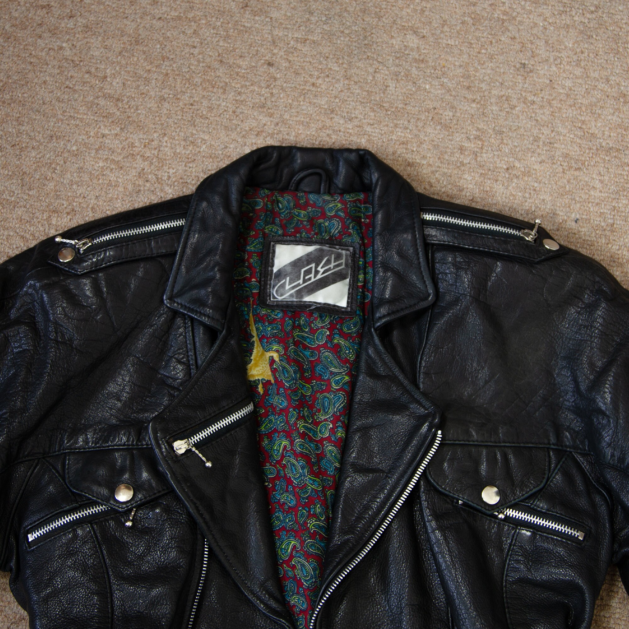 Vintage 1980s Black Real Leather Cinched Jacket With Belt