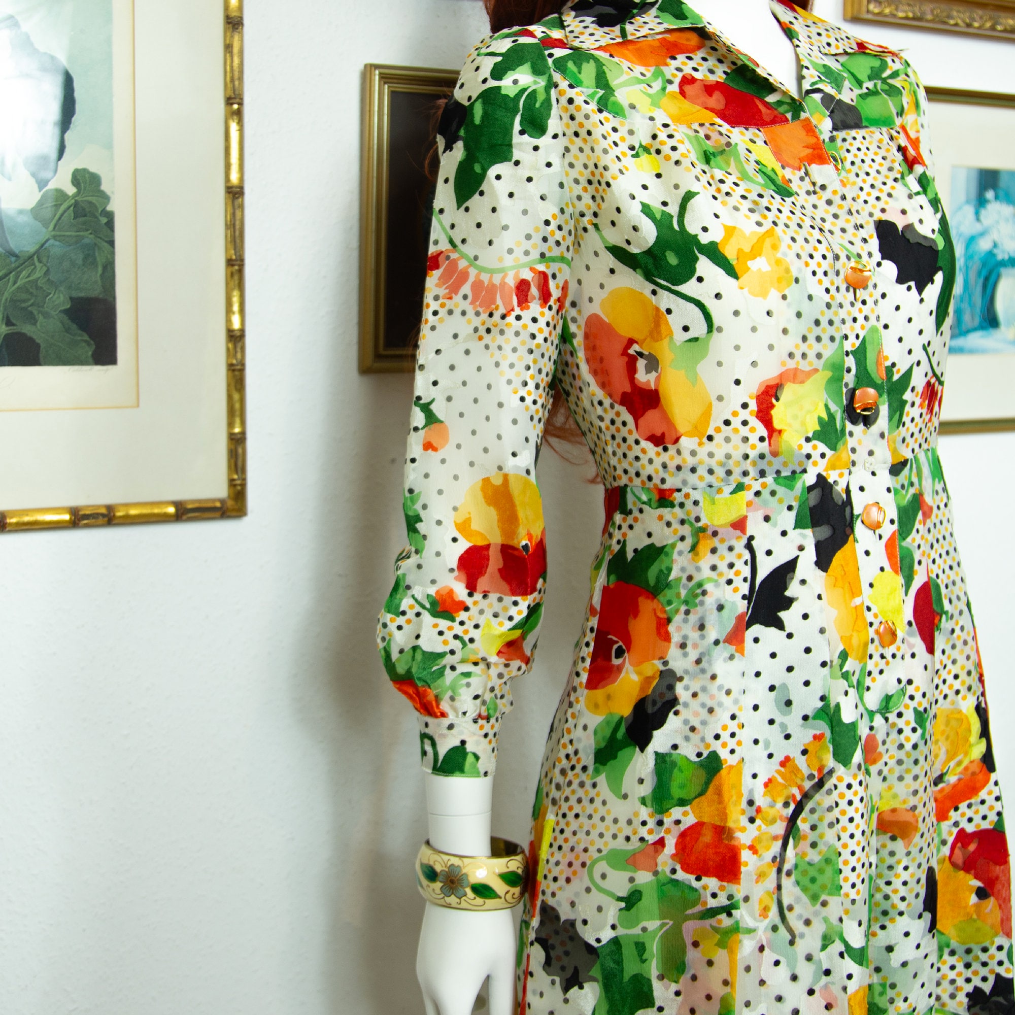 Vintage 70s Floral Silk Mini Dress: Fit & Flare Puffed Sleeves, Size S -  Etsy