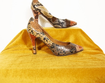 Vintage leren hoge hakken jaren 90 slangenprint - UK 5 EU 38