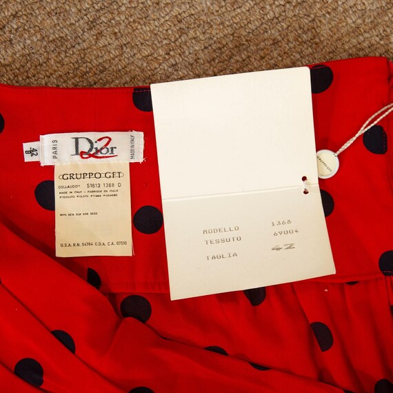 Vintage 1980s Dior Silk Polka Dot Trousers Red High Waist Wide Leg