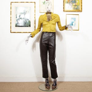 Vintage 1990s Brown Genuine Leather Crop Straight Leg Trousers Size S UK 10