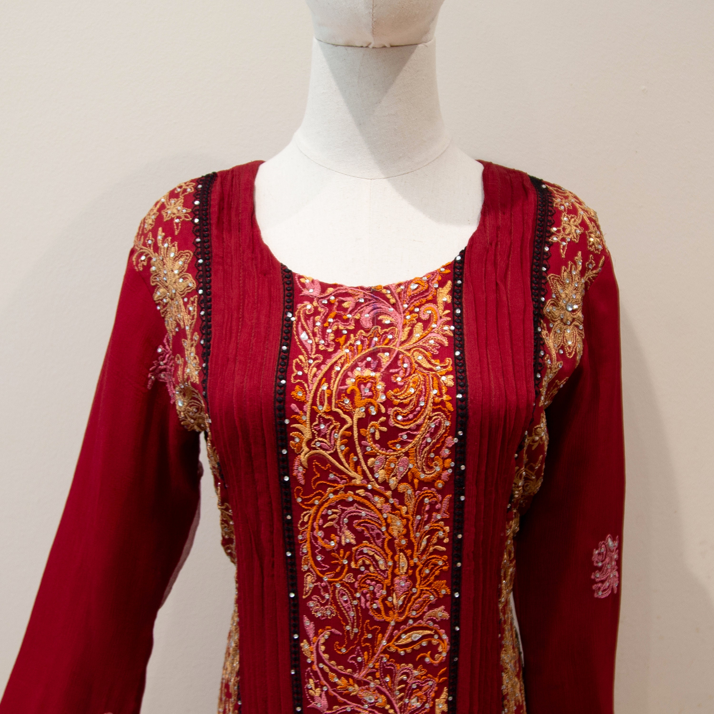 Vintage 60s Burgundy Midi Kaftan Dress Boho Floral | Etsy