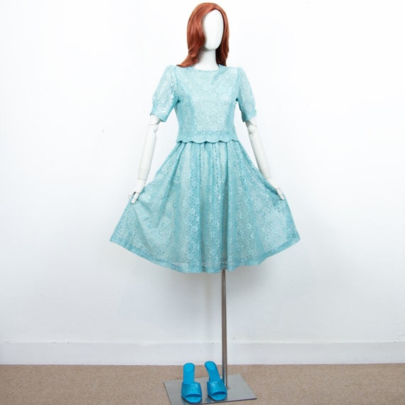 Vintage 80s Light Blue Floral Lace Skater Dress - Size S UK 8-10 - Etsy  Israel