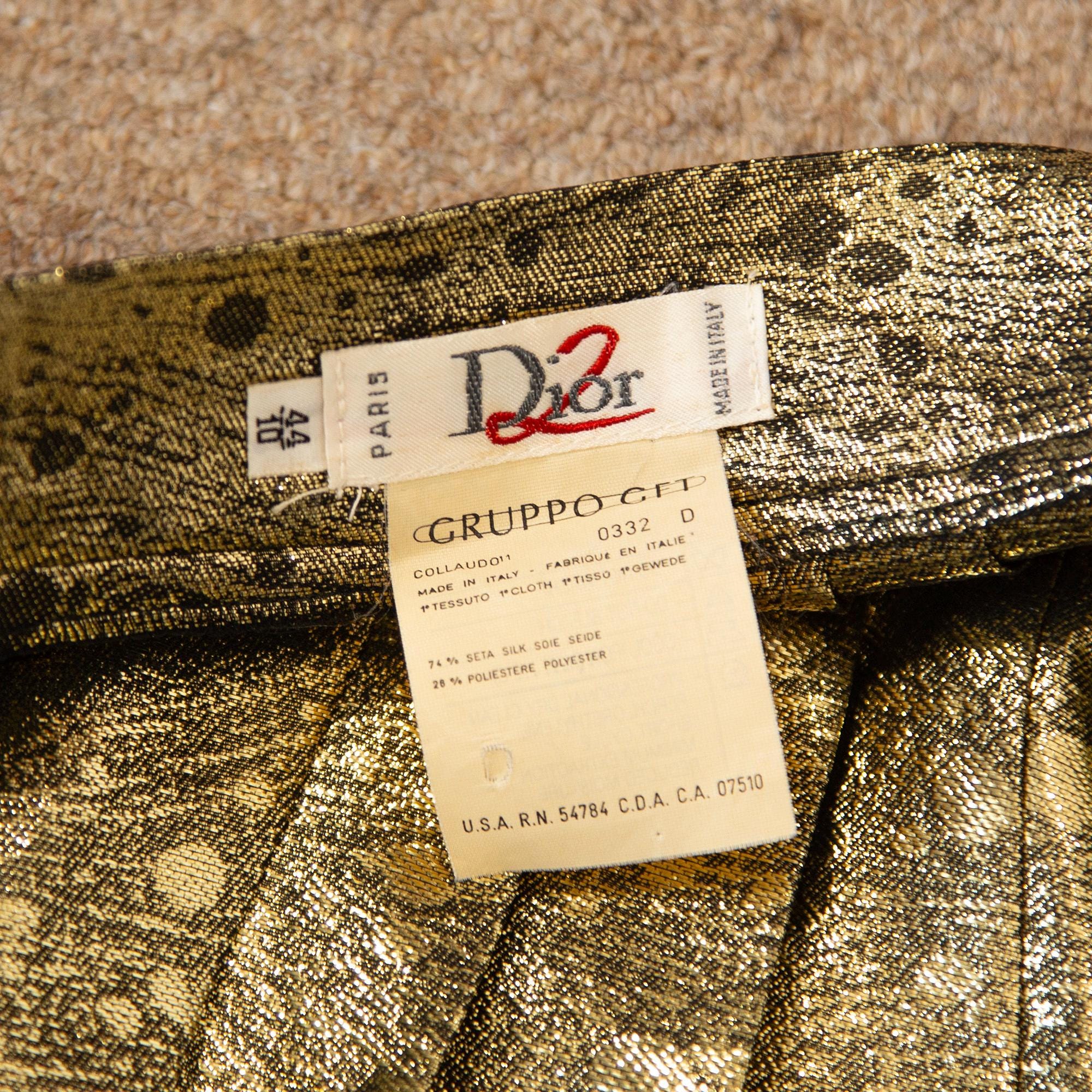 Vintage 1980s Christian Dior Gold Metallic Pleated Skirt Lamé Silk