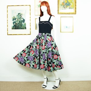 Vintage jaren 80 maxi-schommeljurk bloemenprint Fit & Flare maat S VK 10