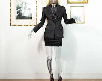 Abito gessato italiano vintage / Blazer e gonna su misura in due pezzi / Abito elegante anni '90 8