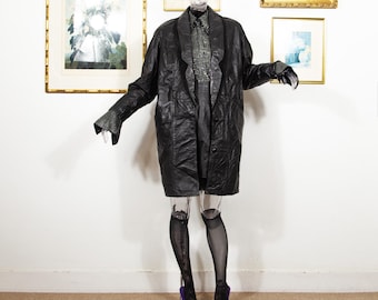 Vintage 80s Pelle Studio Black Genuine Leather Oversized Blazer - Size S