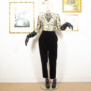 Vintage 1980s Black Velvet High-Waisted Trousers Pleated Tapered Leg Evening Glamour Power Dressing Size M UK 12