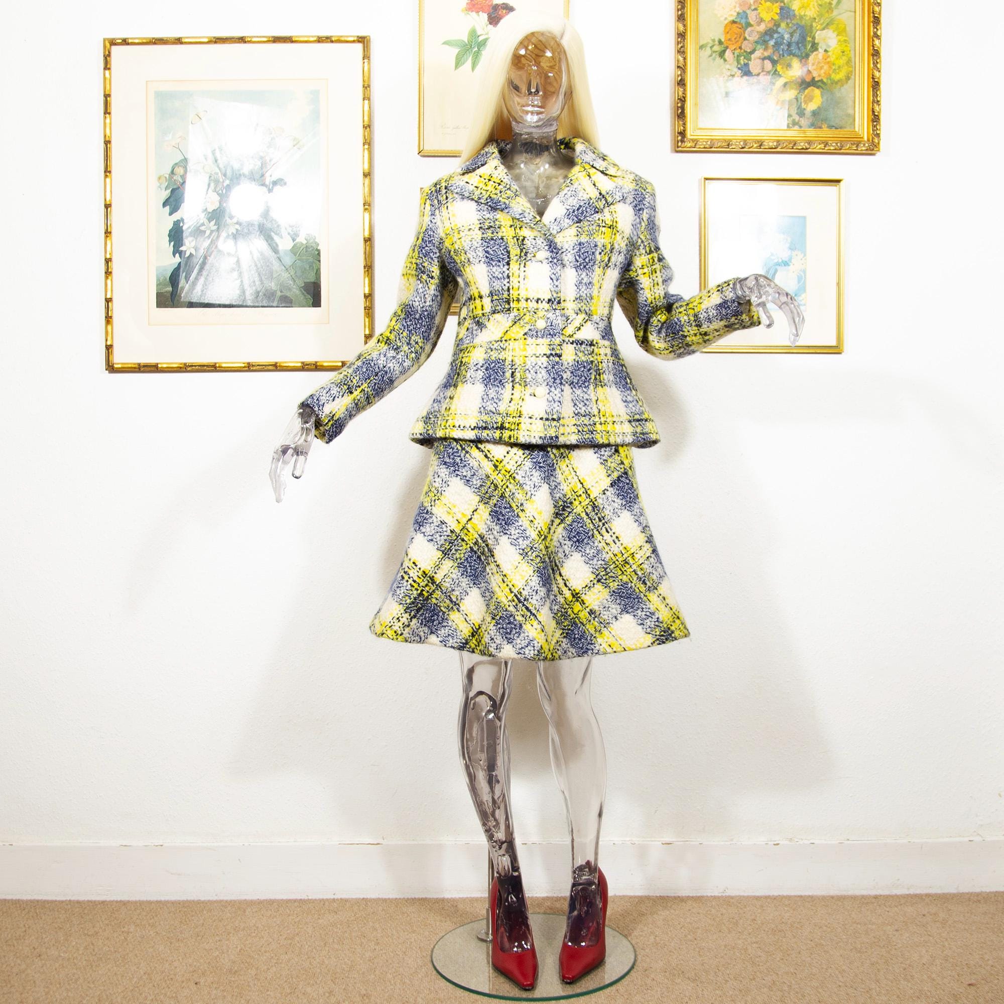 Clothing Yellow Plaid Skirt And Blazer Gray Yellow Plaid Skirt And