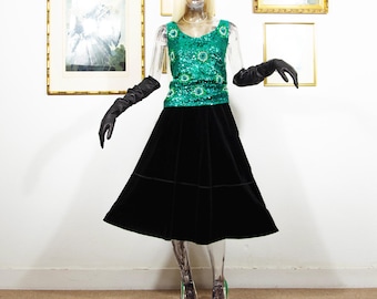 Vintage 1960s Sequin Beaded Wool Top: Ma Cherie London, Hand-Embellished
