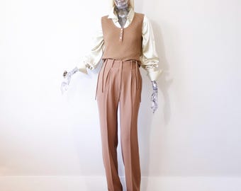 Vintage 1970s Christian Dior Brown Wool Trouser Knit Top Set UK 6-8/US 2-4