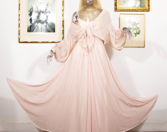 Vintage Enzo Russo Silk 3 Piece Set Blush Pink Beaded Maxi Skirt Size S