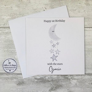 Heavenly Birthday Card, Moon and Stars Angel Baby Card, Birthday Angel Card (Any Age), Beautiful Keepsake Remembrance Heavenly Birthday Card