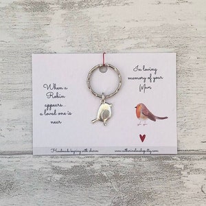 Robin Bereavement Gift, Sympathy Silver Robin Keyring, Remembrance Thinking of You Sentimental Handmade Gift (Choose Relative for Card)