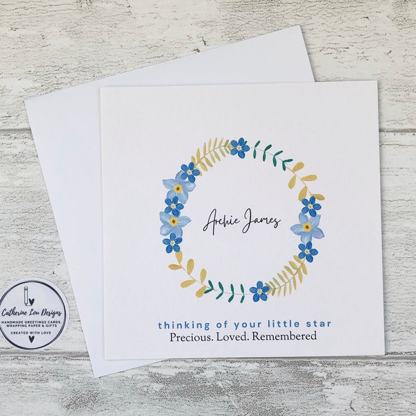 Baby Loss Card, Angel Baby Loss-Child Loss Card, Blue Forget-Me-Nots Florals Sympathy Card, With Wild Flower Seeds or Bracelet Gift