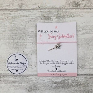 Godmother Gift, Will You Be My Fairy Godmother? Pink or Blue Magic Wand Charm Bracelet, Gift Idea Godmother
