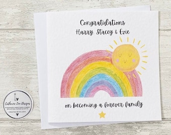 Adoption Card, Congratulations Adoption Greeting Card, Personalised Rainbow and Sunshine Adoption Family Card (Choice of 2 Designs)